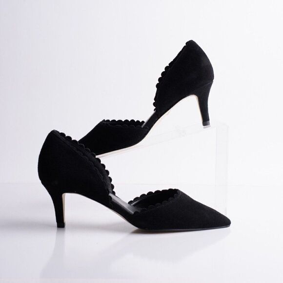 Pelle Moda Womens Black Kenny Kid Suede Heels Pumps D'Orsay Scalloped US 6 New - Picture 1 of 9